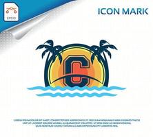 logotipo de playa con vector premium de letra c