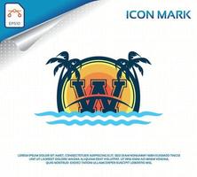 logotipo de playa con vector premium de letra w