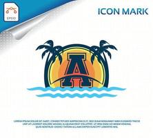 logotipo de playa con letra a vector premium