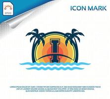 logotipo de playa con vector premium de letra i