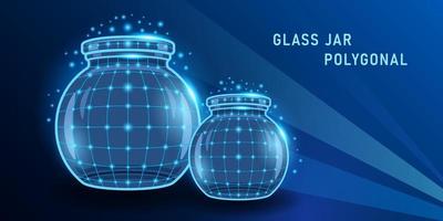 round glass jar polygonal on dark blue background vector