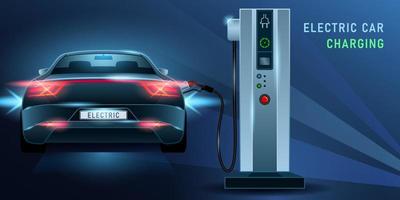 electric car charging station realistic style on dark blue background vector