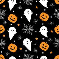 Seamless pattern with pumpkins, spider, ghost. Halloween background. vector