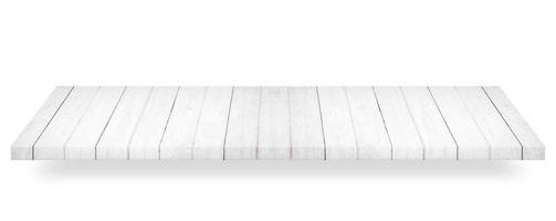 Wooden white tabletop or wood shelf isolated on white background. Object with clipping path. photo