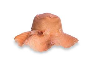 Straw beach sun hat isolated on white background. Women's beach hat with clipping path. photo