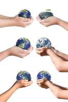 collection of hand holding globe earth isolated on white background with clipping path. Elements of this image furnished by NASA photo