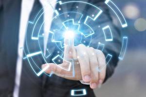 Creating innovative technologies. Business hand touching on data network connection. photo