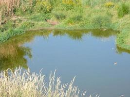 Stretch of a river with vegetation on the river banks. photo