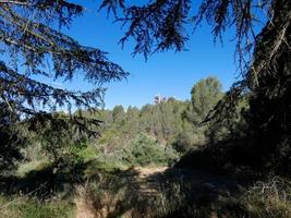 Collcerola mountain range very close to the city of Barcelona and in the background a cement factory with no activity. photo