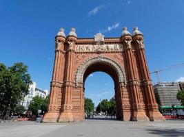 triumphal arch in Barcelona, modern building in red brick photo