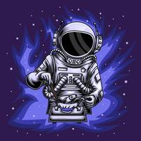 Illustration of astronaut cooking fish on a blue background vector