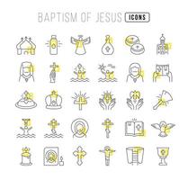 conjunto de iconos lineales del bautismo de jesús vector