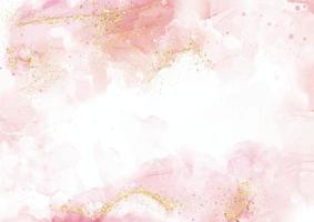 elegant pink hand painted alcohol ink background with gold glitter vector