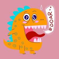 Happy funny Dinosaur cartoon icon, character hand drawn vector illustration.