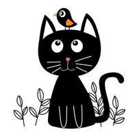 Cute cat icon character vector illustration. Funny cartoon pet animal drawing.