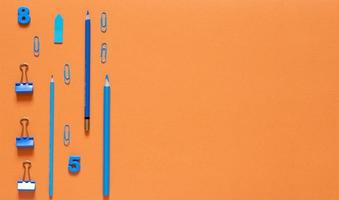 Back to school concept. School and office supplies on the office table. .Flat lay with copy space.Autumn photo