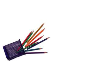 Image of colored pencils holder on white background. photo