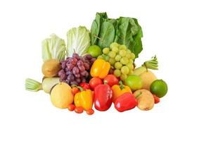 Fresh fruits and vegetables grocery product isolated on white background photo
