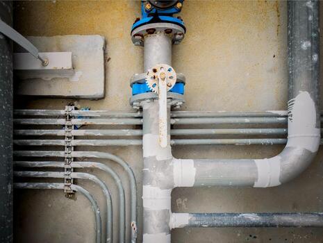 Open or close valve of cooling tower,butterfly valve beside of cooling Tower,screwing valve building cooling system,maintenance in working condition,anti-rust,rust is big problem of piping system. photo