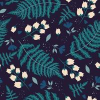 Seamless pattern with flowers and leaves. Vector graphics.