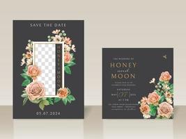 Beautiful floral and bees wedding invitation card vector