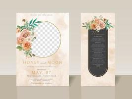 hermosa tarjeta de invitación de boda floral y abejas vector