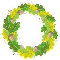 Green oak wreath with leaves and acorns. vector