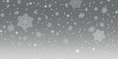 Snowflake transparent background. Snowflakes falling down, big and small, focused and defocused. Graphic design. vector