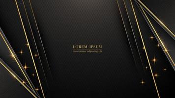 Abstract luxury black overlap layers background with gold line vector