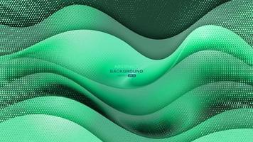 Abstract green wavy dimension background with line wave and dot pattern vector