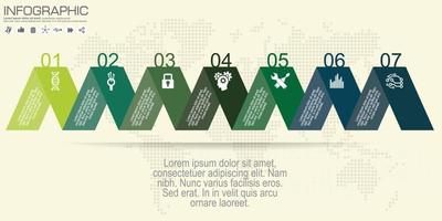 plantilla de infografía de gráfico de proceso de línea de tiempo horizontal de negocio moderno. banner vectorial utilizado para el diagrama de diseño de presentación y flujo de trabajo, diseño web. Elementos abstractos del gráfico 7 opciones de pasos. vector