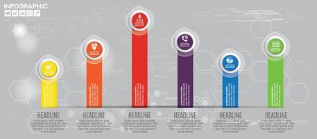 Modern business horizontal timeline process chart infographics template. Vector banner used for presentation and workflow layout diagram, web design. Abstract elements of graph 6 steps options.