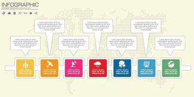 plantilla de infografía de gráfico de proceso de línea de tiempo horizontal de negocio moderno. banner vectorial utilizado para el diagrama de diseño de presentación y flujo de trabajo, diseño web. Elementos abstractos del gráfico 7 opciones de pasos. vector