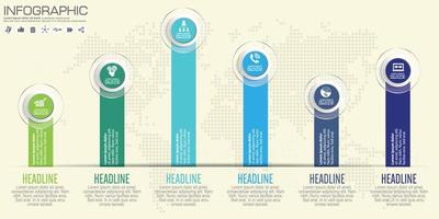 Modern business horizontal timeline process chart infographics template. Vector banner used for presentation and workflow layout diagram, web design. Abstract elements of graph 6 steps options.