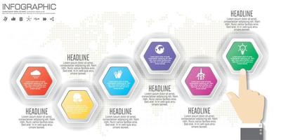 plantilla de infografía de gráfico de proceso de línea de tiempo horizontal de negocio moderno. banner vectorial utilizado para el diagrama de diseño de presentación y flujo de trabajo, diseño web. Elementos abstractos del gráfico 7 opciones de pasos. vector