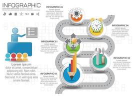 Business infographic timeline template colorful steps, processes, parts, options. Vector illustration.