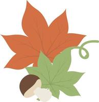 Autumn composition with leaves and mushroom semi flat color vector object. Full sized item on white. Nature and harvest simple cartoon style illustration for web graphic design and animation