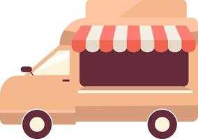 Shop on wheels semi flat color vector object. Store in car. Mobile customer service. Full sized item on white. Retail simple cartoon style illustration for web graphic design and animation