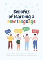 Benefits of learning new language flat vector banner template. International students poster, leaflet printable color designs. Editable flyer page with text space