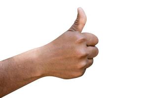 Hand with thumb up isolated on white background. Ok sign by a male photo