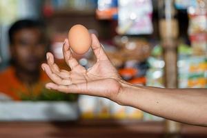 Fresh eggs in a hand photo