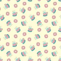 coffee cup and donuts cute cartoon seamless pattern vector
