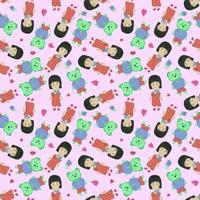 child girl and bear cute cartoon seamless pattern. vector