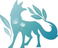 Turquoise Wild fox with Dandelion vector