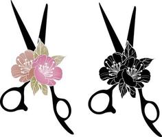 Floral Hair Stylist, Hairdresser, Hairdresser Scissors, Hair Salon, Floral scissors design black and colors style vector