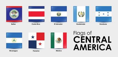 Flag Icons countries of Central America. Set of square flags design
