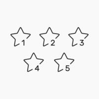 Conjunto de iconos de línea de satisfacción de 5 estrellas. revise y califique el símbolo de estilo de línea delgada. vector