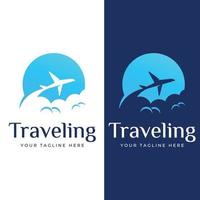 Travel agency logo design and summer vacation with airplanes. The logo can be for corporate businesses and airline ticket agents. vector