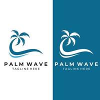 Palm tree logo, palm with waves and sun. Using Illustrator template design editing. vector