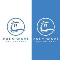 Palm tree logo, palm with waves and sun. Using Illustrator template design editing. vector